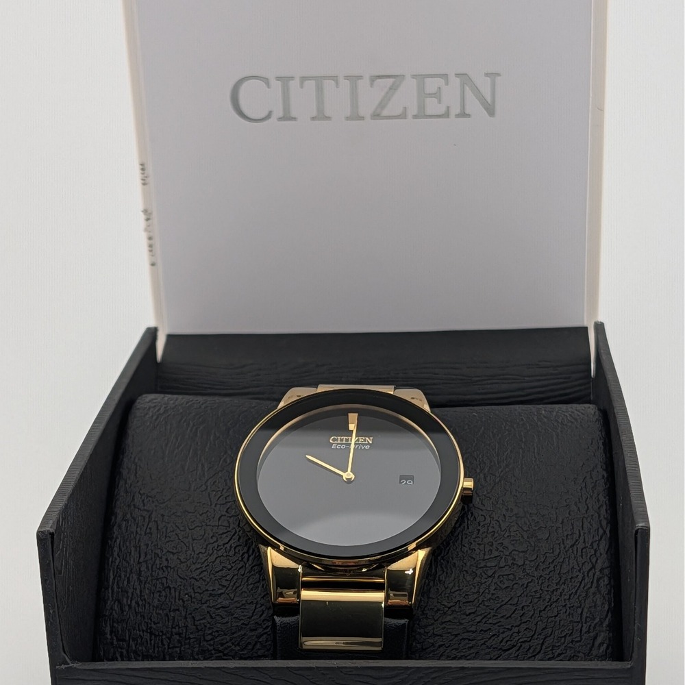 Citizen Axiom Eco-Drive Gold Black Mens Watch 40mm J165-S091250 Box Papers